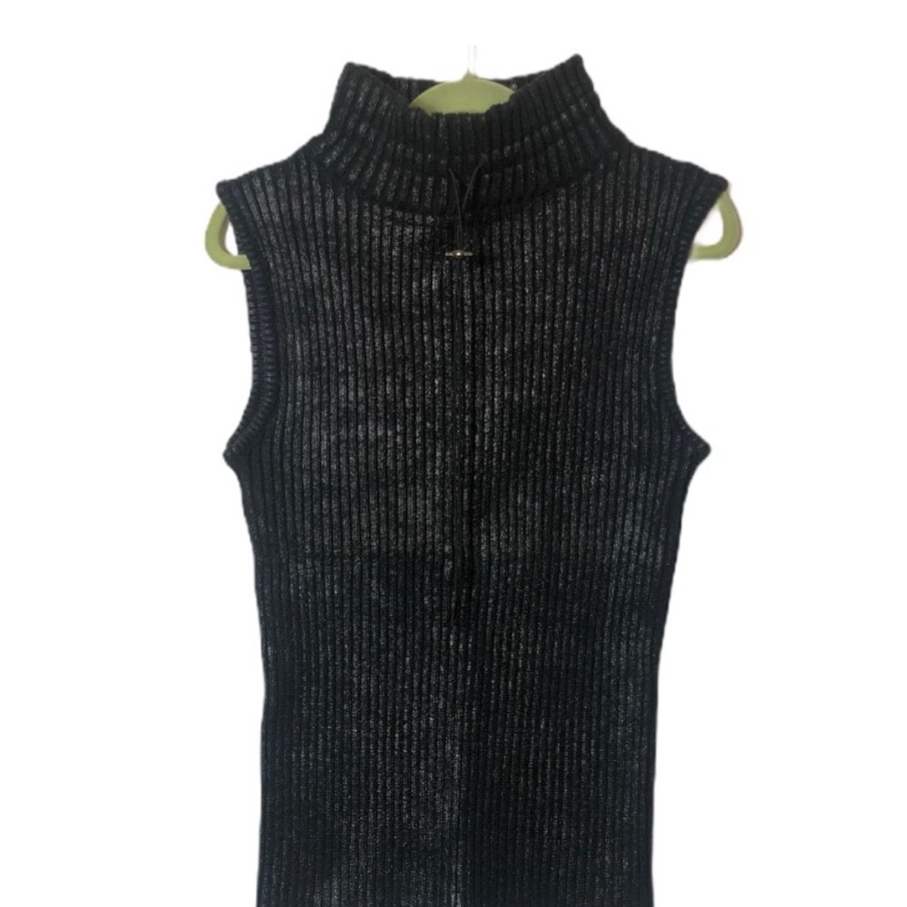 Rare Designer Black Sleeveless Ribbed Turtleneck Sweater